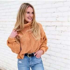 Cozy Free People Be Yours Camel Crop Cowl Neck Pullover Sweater Size Small NWOT